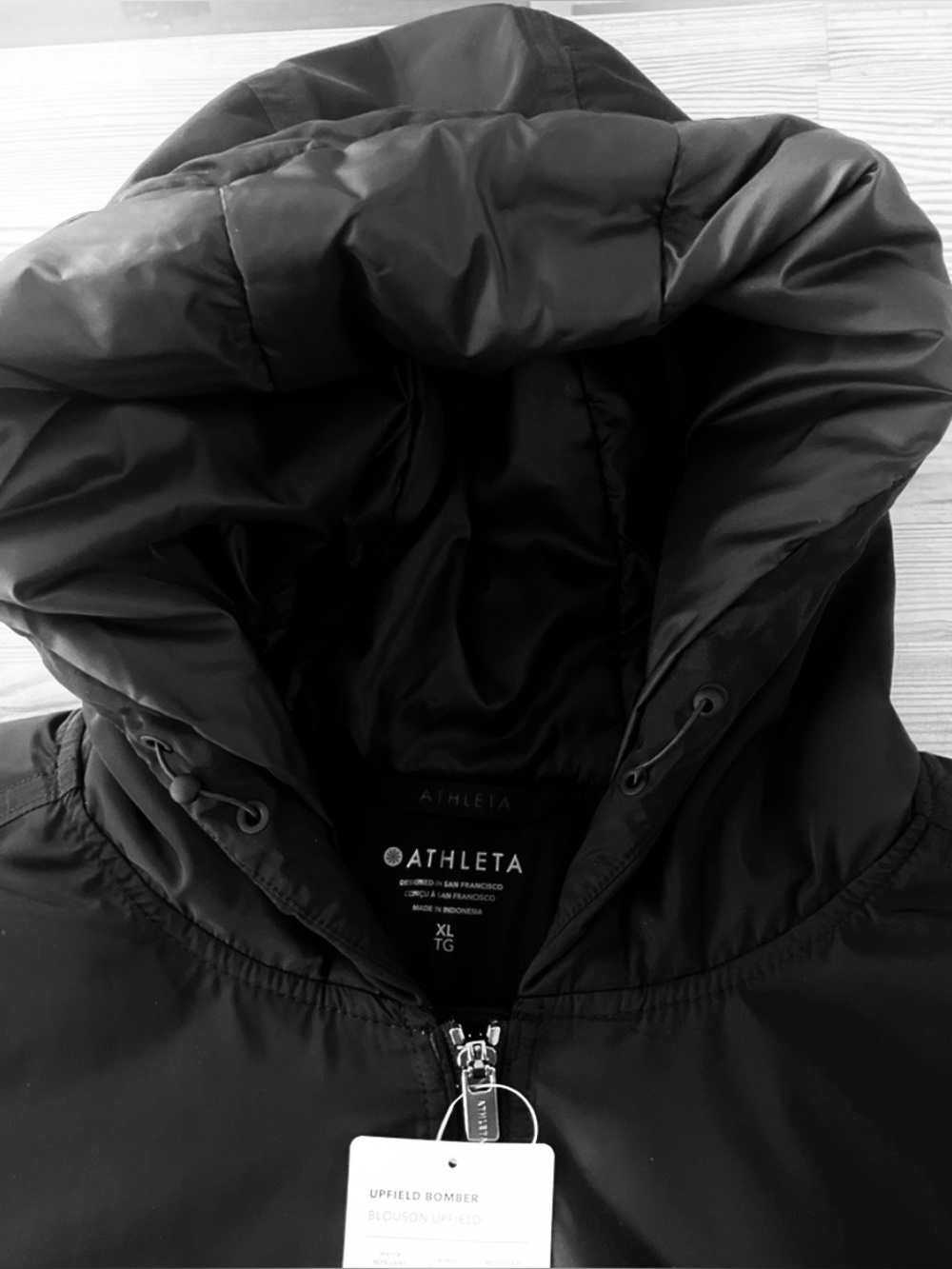 ATHLETA Black Bomber Jacket - Women's Lightweight Hooded Coat, NWT size XL